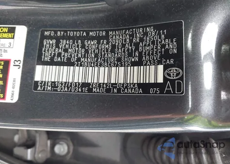 2011 Toyota Corolla S z USA, uszkodzony, nr VIN 2T1BU4EE3BC675195